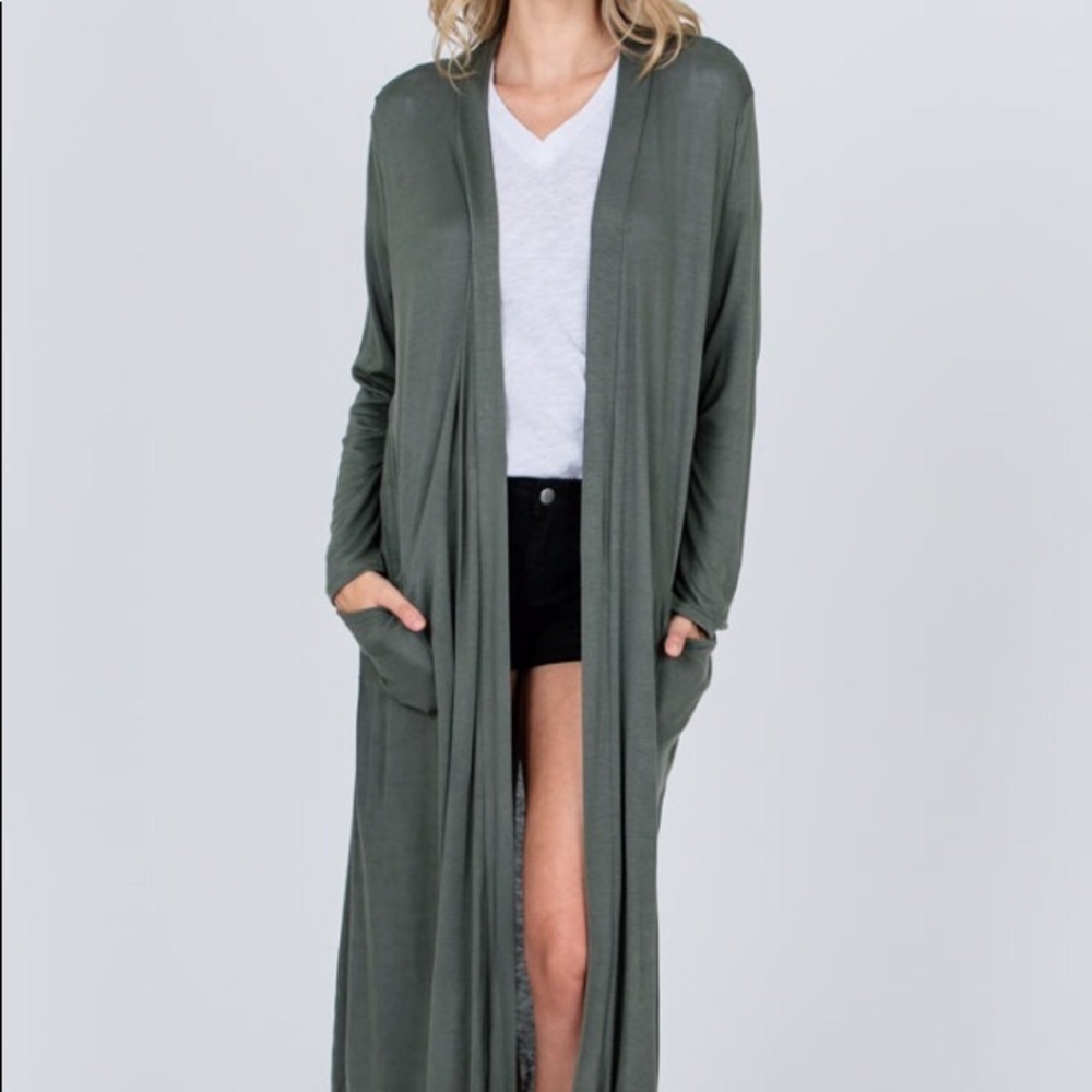 Long Olive Cardigan